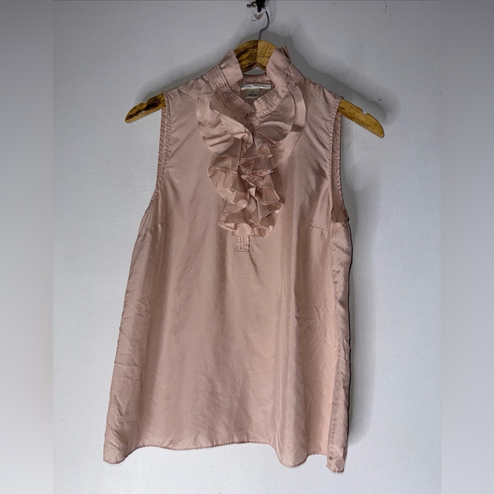 marisa christina Silk Ruffle Button Front Pintuck Blouse‎ Pink Medium
